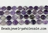 CNA1186 15.5 inches 12mm flat round amethyst beads wholesale