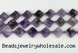 CNA1188 15.5 inches 15*15mm twisted diamond amethyst beads