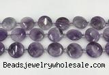 CNA1204 15.5 inches 20mm faceted coin amethyst beads wholesale