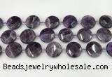 CNA1205 15.5 inches 20mm faceted coin amethyst gemstone beads