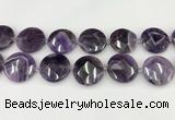 CNA1211 15.5 inches 30mm faceted coin amethyst gemstone beads