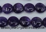 CNA269 15.5 inches 14mm flat round natural amethyst beads wholesale