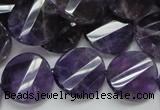 CNA45 15.5 inches 20mm twisted faceted coin grade A natural amethyst beads