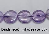 CNA821 15.5 inches 12mm flat round natural light amethyst beads