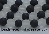 CNC110 15.5 inches 4mm round matte white crystal & black agate beads