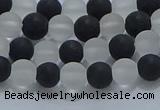 CNC111 15.5 inches 6mm round matte white crystal & black agate beads