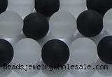 CNC113 15.5 inches 10mm round matte white crystal & black agate beads