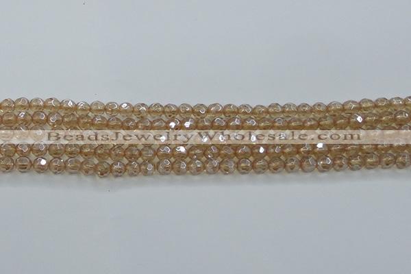 CNC517 15.5 inches 6mm faceted round dyed natural white crystal beads