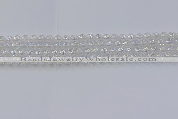 CNC561 15.5 inches 6mm round plated crackle white crystal beads