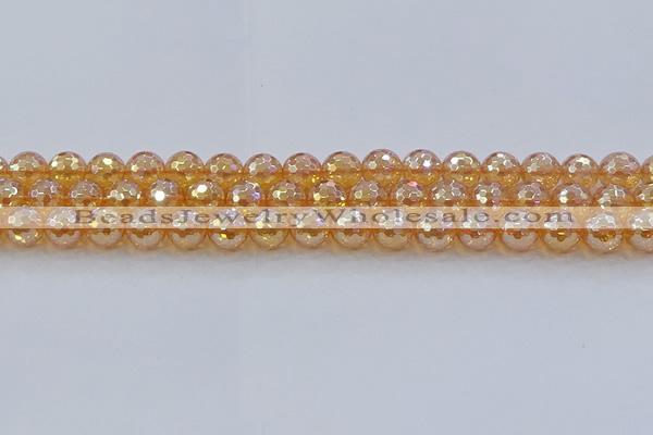 CNC616 15.5 inches 10mm faceted round plated natural white crystal beads