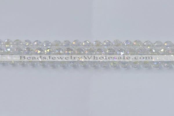 CNC646 15.5 inches 8mm faceted round plated natural white crystal beads