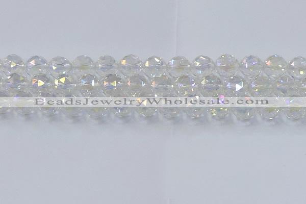 CNC649 15.5 inches 14mm faceted round plated natural white crystal beads