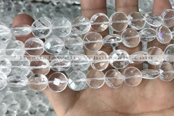 CNC746 15.5 inches 12mm faceted coin white crystal beads