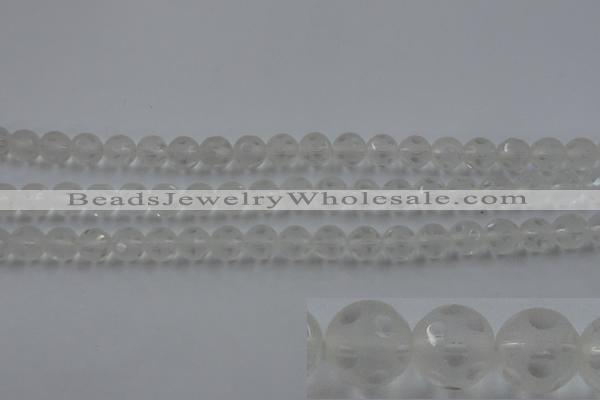 CNC82 15.5 inches 8mm carved round matte white crystal beads