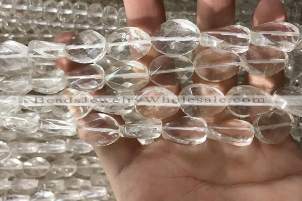 CNC820 15.5 inches 13*18mm twisted & faceted oval white crystal beads