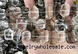 CNC832 12*16mm - 15*20mm freefrom white crystal & smoky quartz beads