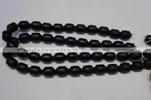 CNE17 15.5 inches 12*16mm barrel black stone needle beads wholesale