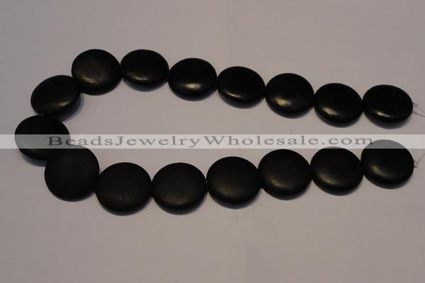 CNE20 15.5 inches 25mm flat round black stone needle beads wholesale