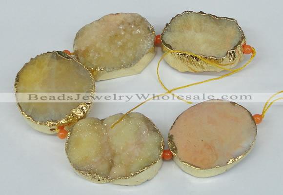 CNG1498 8 inches 30*35mm - 35*45mm freeform agate beads with brass setting