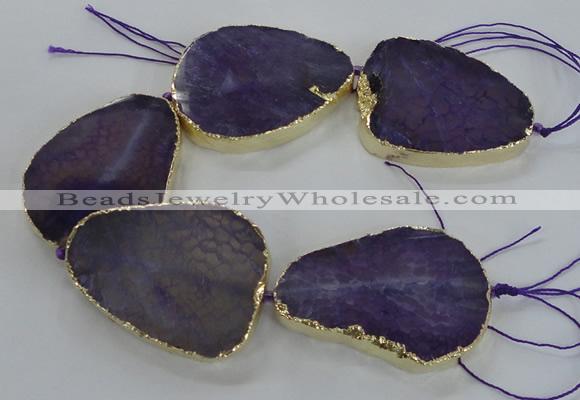 CNG1622 8 inches 35*50mm - 45*55mm freeform agate beads with brass setting