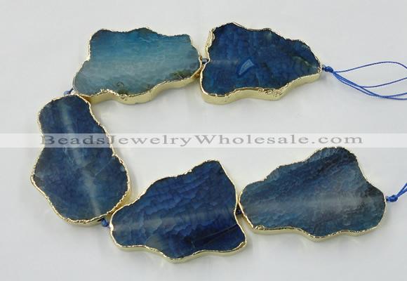 CNG1652 8 inches 35*50mm - 45*65mm freeform agate beads with brass setting