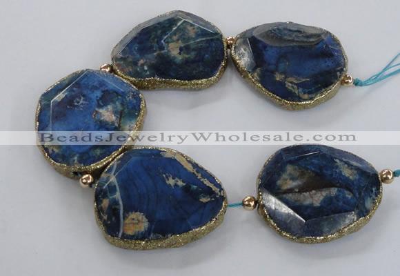 CNG2182 8 inches 40*45mm - 45*50mm freeform agate beads with brass setting