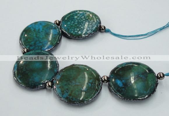 CNG2194 7.5 inches 35mm flat round agate beads with brass setting