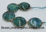 CNG2195 7.5 inches 35mm flat round agate beads with brass setting