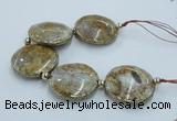 CNG2305 7.5 inches 35mm flat round agate beads with brass setting