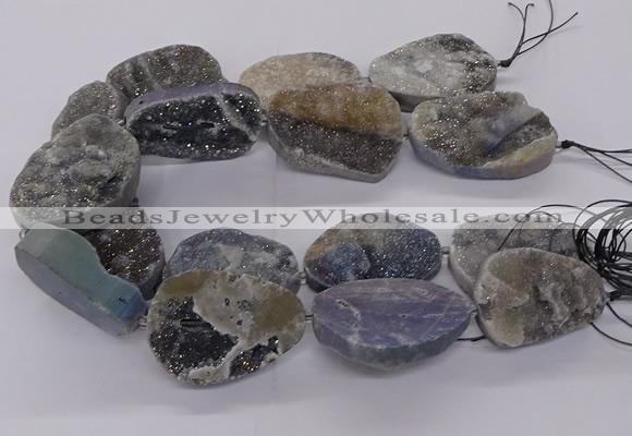 CNG3195 15.5 inches 30*40mm - 35*50mm freeform plated druzy agate beads