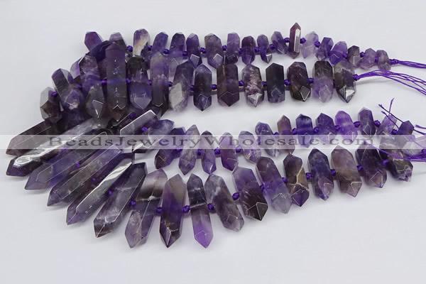 CNG3218 15.5 inches 10*25mm - 12*50mm faceted nuggets amethyst beads