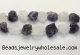 CNG3571 18*20mm - 25*30mm nuggets rough white crystal & amethyst beads