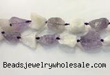 CNG3573 18*20mm - 25*30mm nuggets rough white crystal & amethyst beads