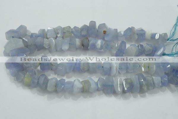 CNG368 15.5 inches 10*20mm faceted nuggets blue chalcedony beads