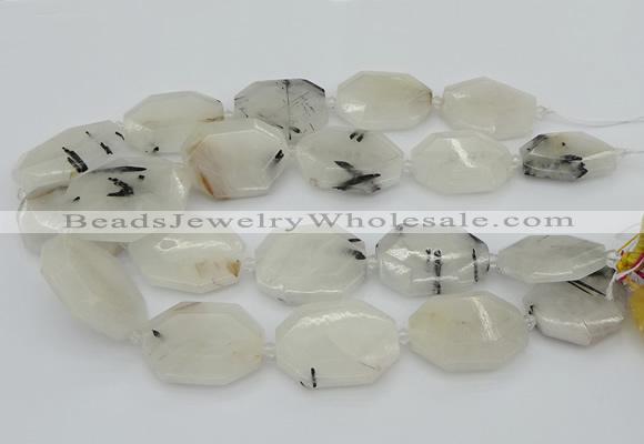 CNG5376 20*30mm - 35*45mm faceted freeform black rutilated quartz beads