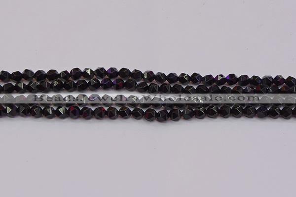 CNG5501 15.5 inches 6mm faceted nuggets black agate beads