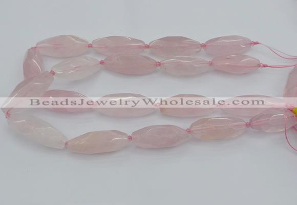 CNG5631 15.5 inches 15*35mm - 18*40mm faceted rice rose quartz beads