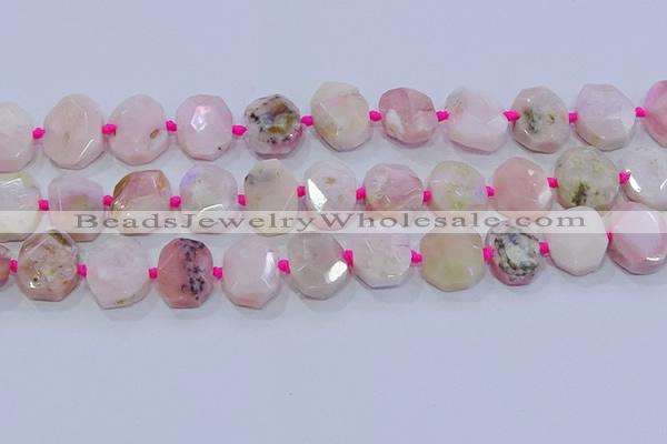 CNG5885 15.5 inches 10*14mm - 12*16mm faceted freeform pink opal beads