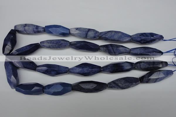 CNG594 11*35mm - 14*38mm faceted rice blue aventurine nugget beads