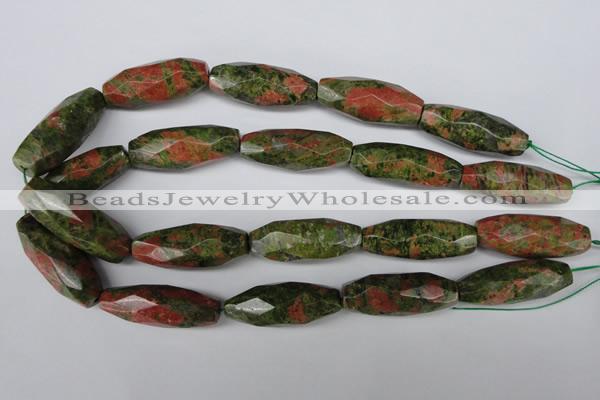 CNG596 13*35mm - 14*38mm faceted rice unakite nugget beads