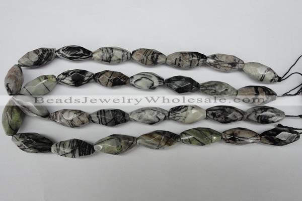 CNG603 15.5 inches 13*27mm faceted rice black water jasper nugget beads