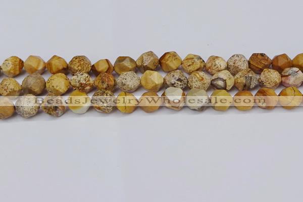 CNG6126 15.5 inches 8mm faceted nuggets picture jasper beads