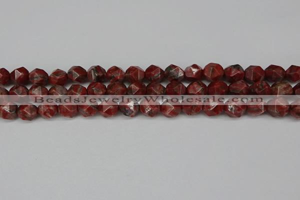 CNG6198 15.5 inches 10mm faceted nuggets brecciated jasper beads