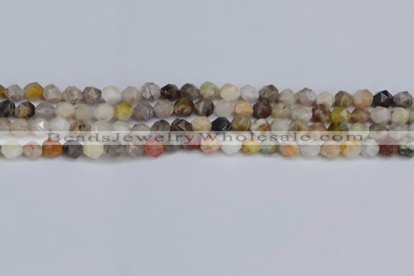 CNG6221 15.5 inches 6mm faceted nuggets silver needle agate beads