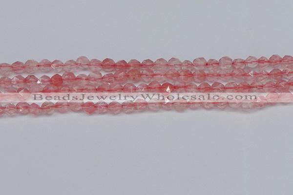 CNG6260 15.5 inches 6mm faceted nuggets cherry quartz beads