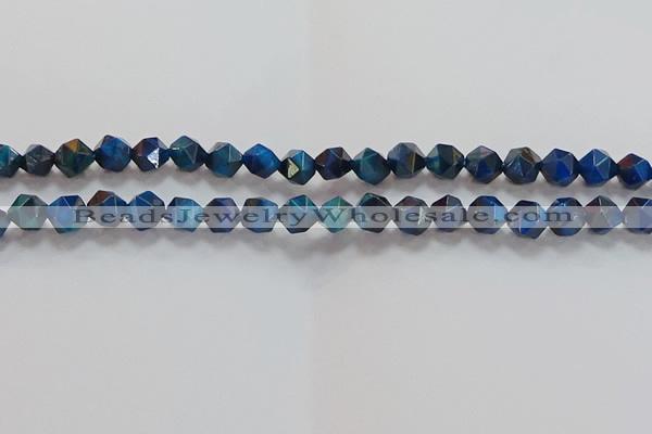 CNG6539 15.5 inches 8mm faceted nuggets blue tiger eye beads