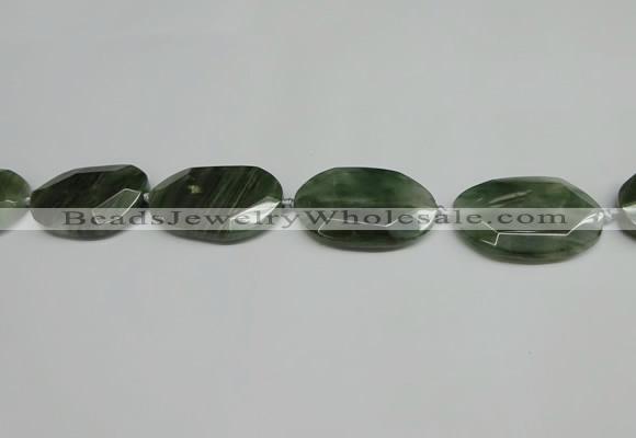 CNG7096 25*35mm - 35*45mm faceted freeform green hair stone beads