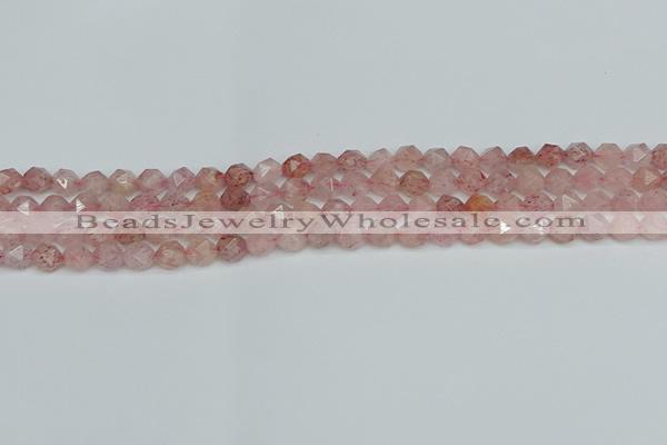 CNG7255 15.5 inches 6mm faceted nuggets strawberry quartz beads