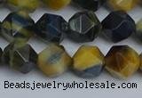 CNG7312 15.5 inches 10mm faceted nuggets golden & blue tiger eye beads