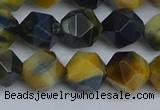 CNG7313 15.5 inches 12mm faceted nuggets golden & blue tiger eye beads